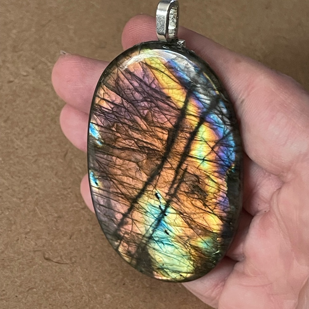 XXXXL GORGEOUS Yellow, Purple, Gold, Orange Labradorite Pendant Necklace